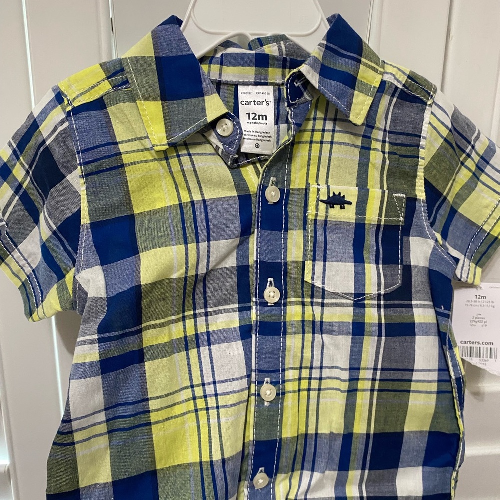 Carter's Plaid Button-Down Shirt in Blue and Yellow